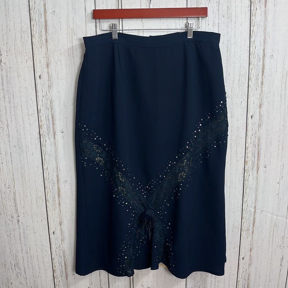 Mother of the Bride Navy Blue Skirt Set Beaded Size 16 - Picture 10 of 16